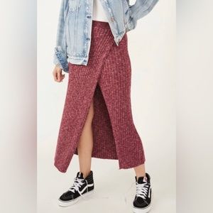🔥Flash Sale🔥NWOT Free People Better Days Rib Chunky Knit Wine Long Skirt Sz XS